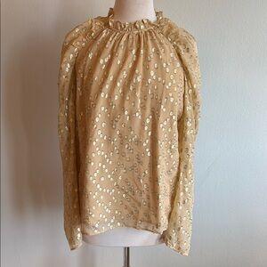 Gold Ruffled Puff Sleeve Blouse